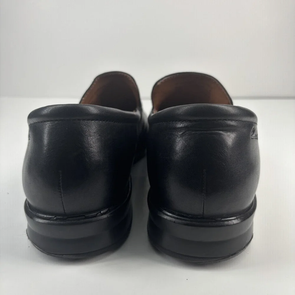 Clarks Flexlight Men's 10.5M Black Leather Comfort Slip-On Loafers Silver Buckle